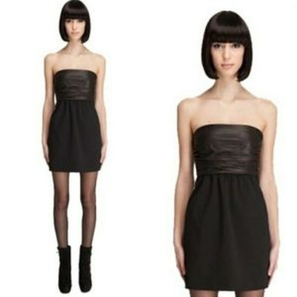 Theory Amandine Chateau Leather Strapless Mini Dress Size 4